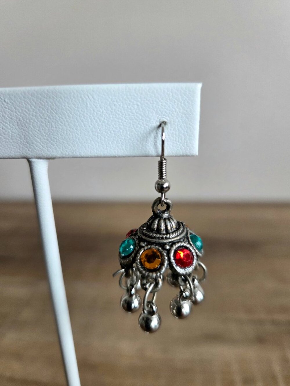 Silver Color Multicolor Rhinestones Dangling Earrings - Picture 2 of 5